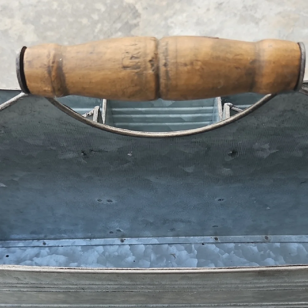 Galvanized Storage Bin with Wooden Handle